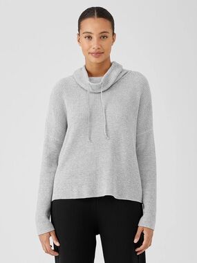 Eileen Fisher Peruvian Organic Cotton Funnel Neck Top , sz : medium
